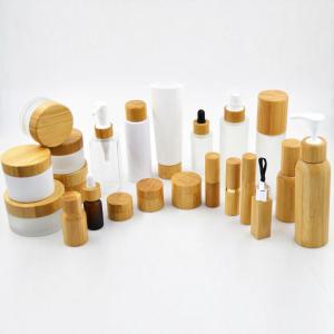 Quality 15ml 30ml 50ml 100ml 150ml Frost Glass Lotion Bottle With Bamboo Mist Sprayer/Bamboo Lotion Pump/Bamboo Cap wholesale