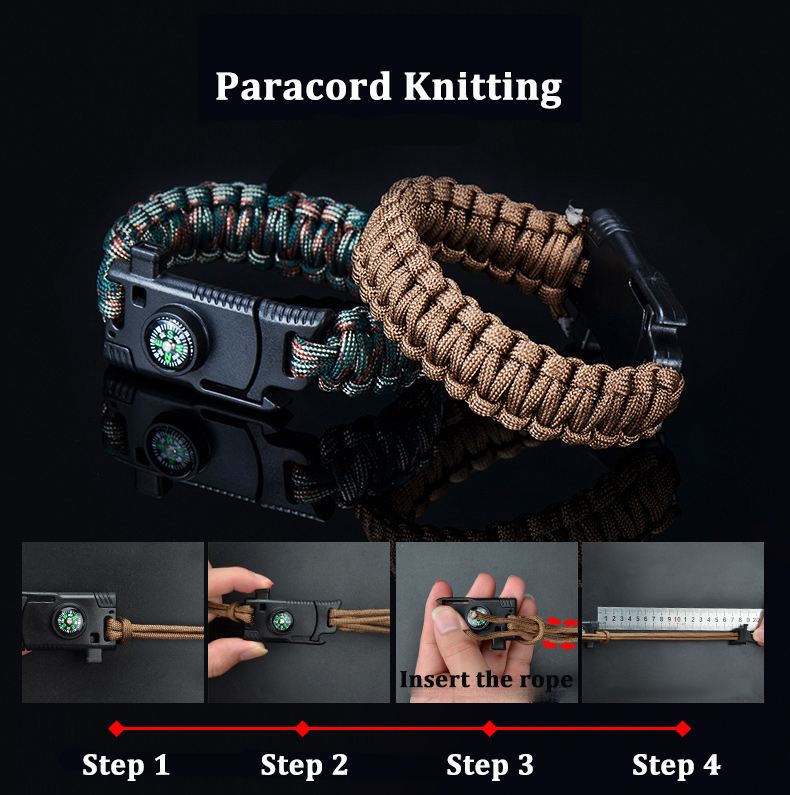 Thin Wrist Flint Starters , Adjustable SOS LED Camping Survival Bracelet