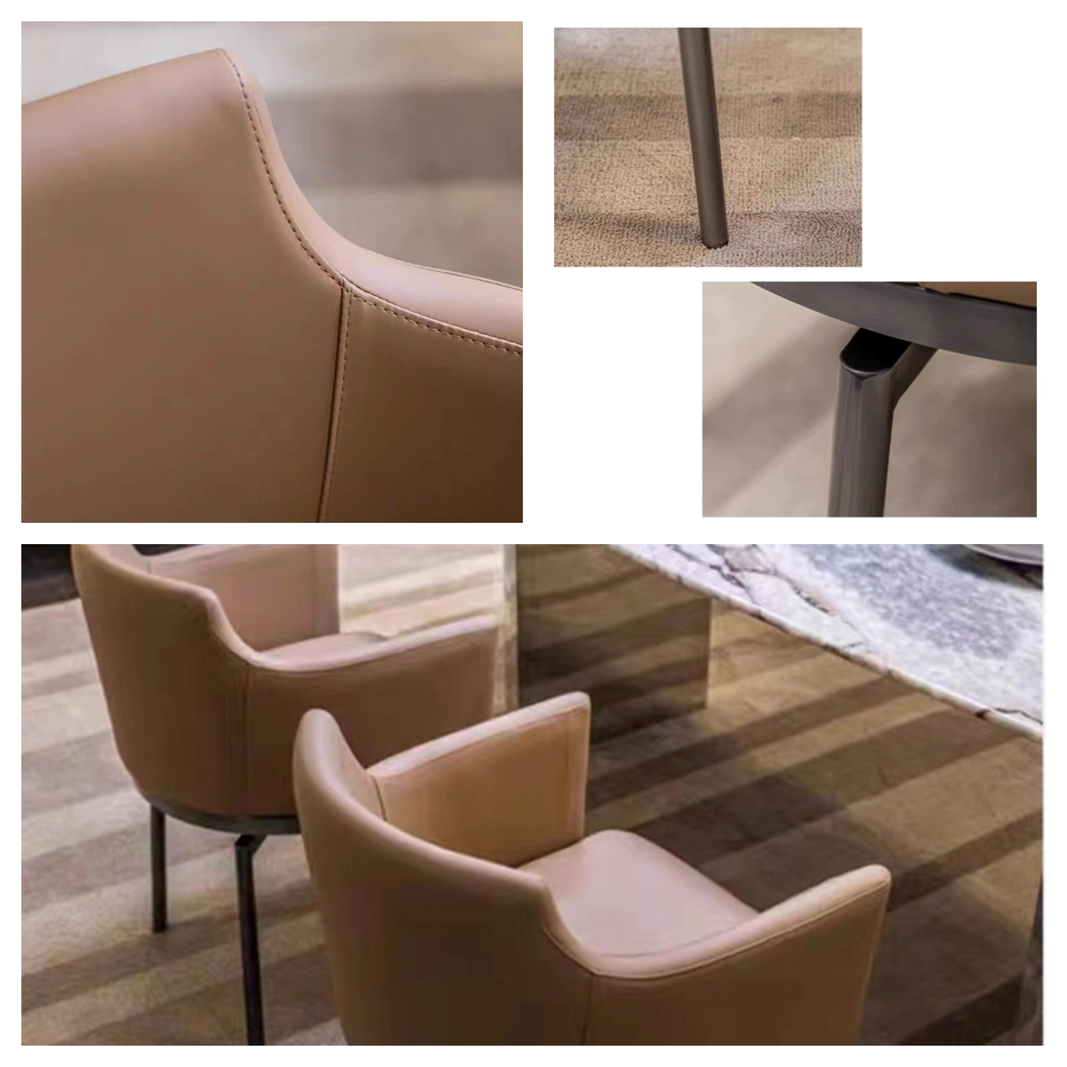 Functional Swivel Leather Dining Chair 560mm Width Upholstered Rolling