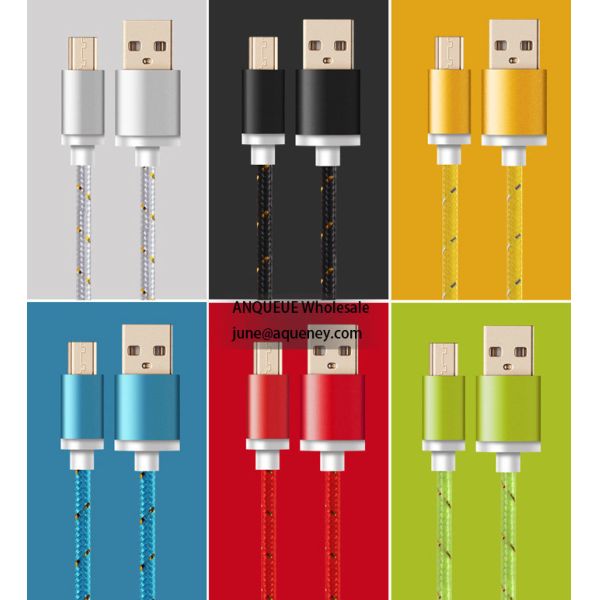 Wholesale 1.5M Nylon Braid Black good Quality Micro USB Cable for iPhone, Samsung