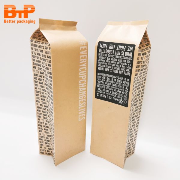 Coffee Bags Biodegradable Kraft Paper Package Pouch Compostable Flat Bottom Pouches square Box Packaging Bag