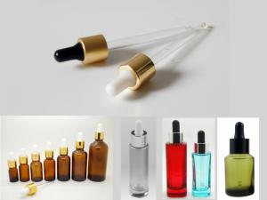 China CL-D430 bulb glass dropper with metal aluminum collar cap sleeve, cosmetic dropper pipette on sale