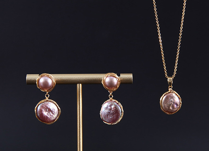 Natural Baroque Pearl necklace natural metallic baroque pearl necklace special pearl pendant necklace Jewelry Set