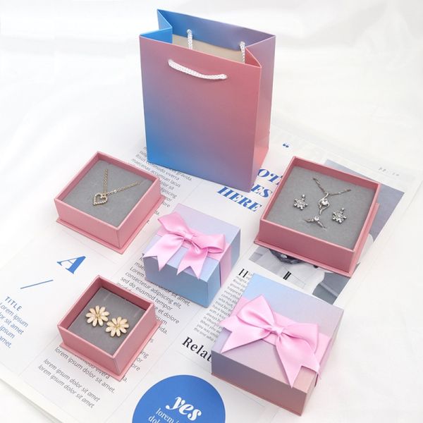 Color Shape and Logo Custom Gift Jewelry Storage Box with Ribbon Bow Gravnre Printing