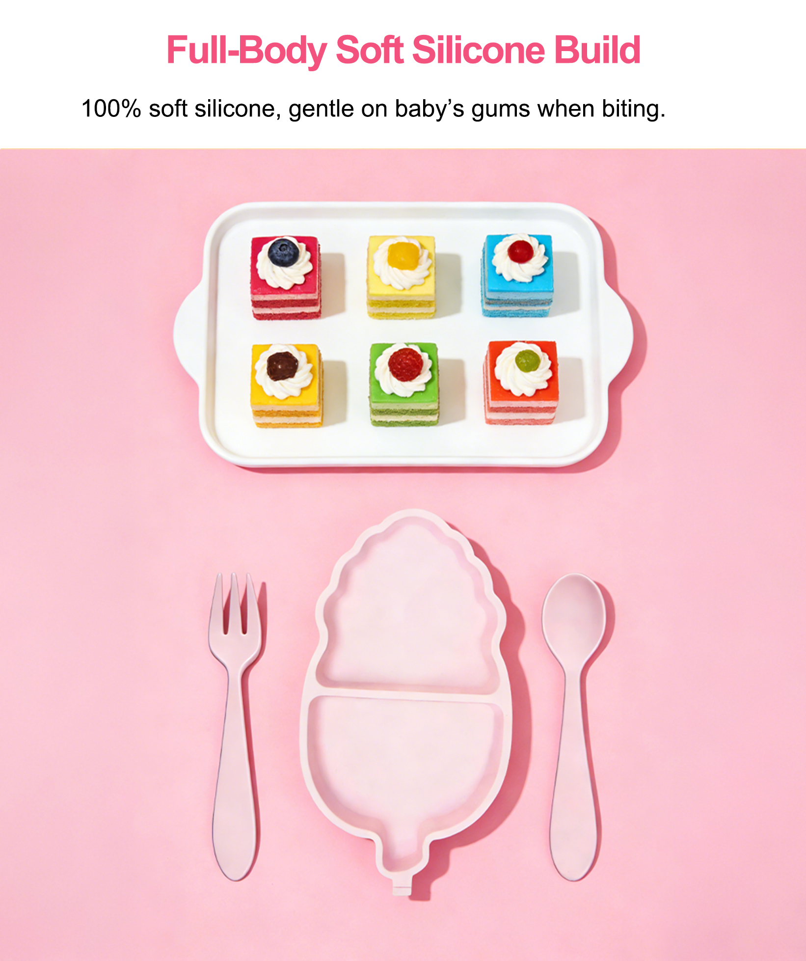 Modern Baby Tableware Set Pink Corn Silicone Plate Anti Spill Stain Resistant Lightweight Tableware Made Mainly for Kids