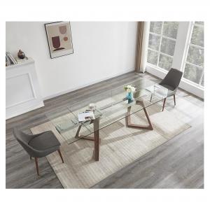 China Tempered Glass Top Luxury Modern Dining Table Set Extendable With Walnut Veneer Legs on sale