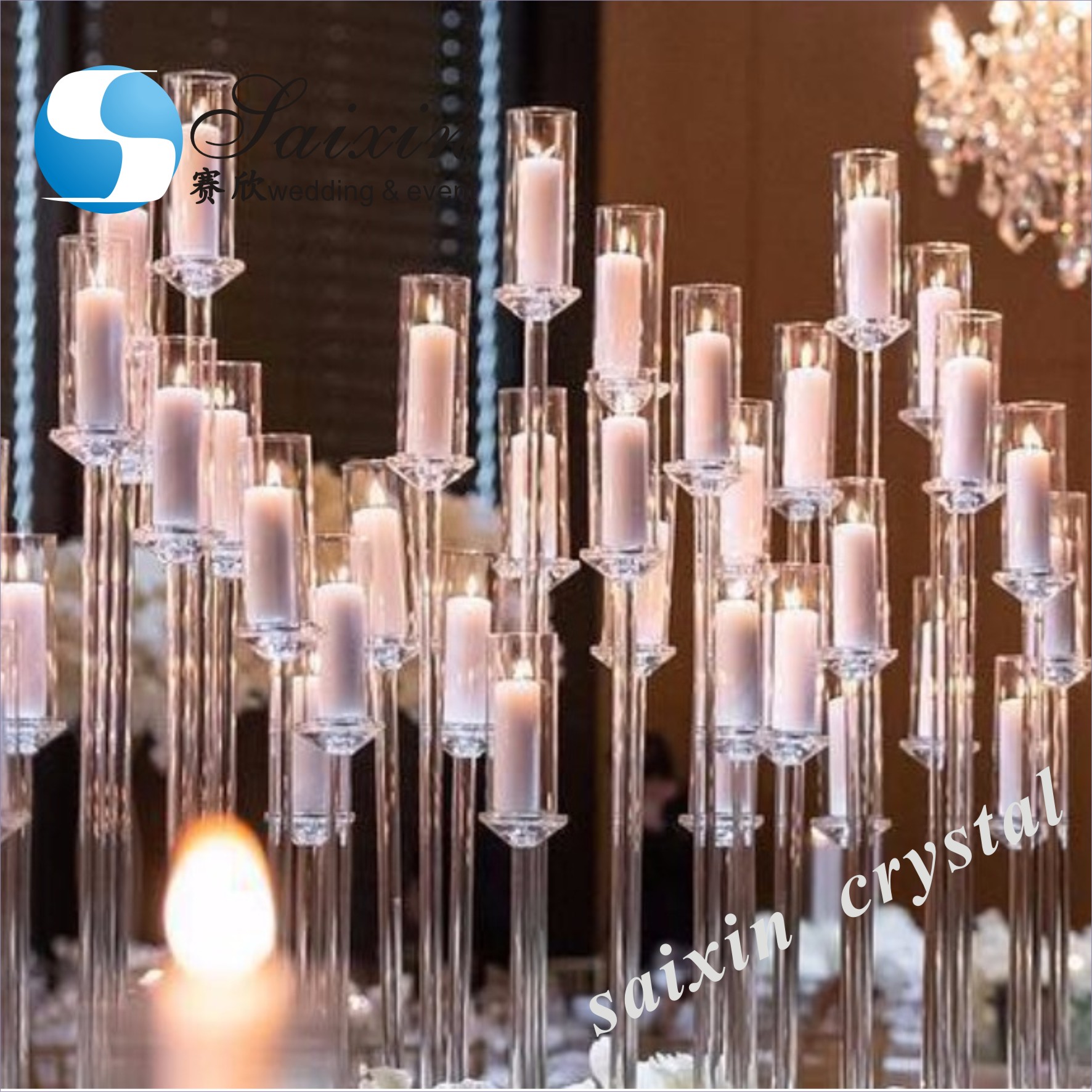 Centerpieces Wedding Candle Holder Table Decor Pillar Crystal With Glass Hurricanes