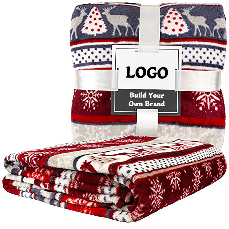Super Soft Customized Size Flannel Throw Blanket in Holiday Style Printed Decorations