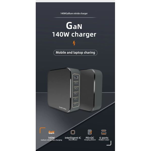 140W GaN Fast Charger 1USB 5 Type C Power Adapter PD Travel Charger Type C A
