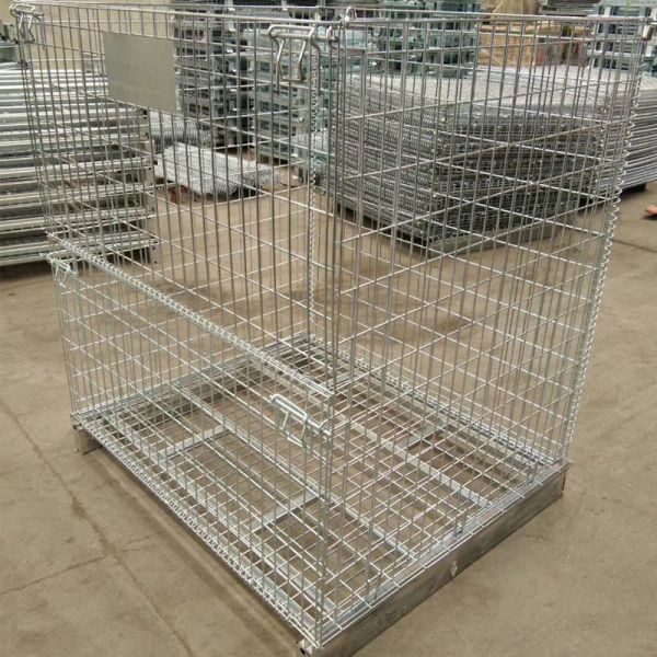 Stacked wire mesh containers showing space efficiency