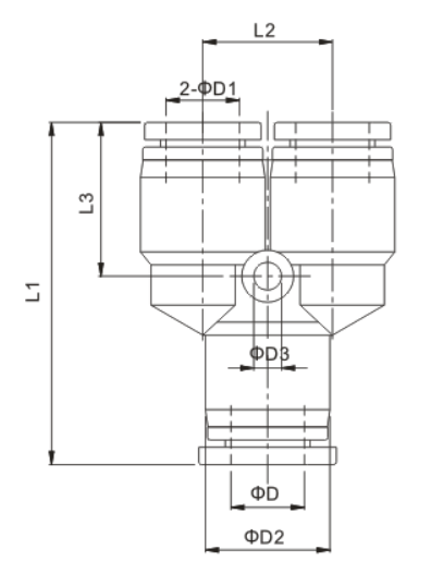 PY Three Way Equal Y Tee Black Colour Pneumatic Plastic Tube Fitting