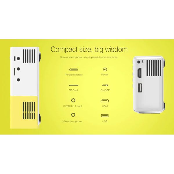 YG300 Mini Pocket 4k Portable LED Projectors Yellow for Home Theater