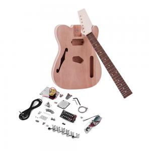 China TL Tele Style Unfinished Electric Guitar DIY Kit Mahogany Body with F Soundhole Maple Wood Neck Rosewood Fingerboard on sale