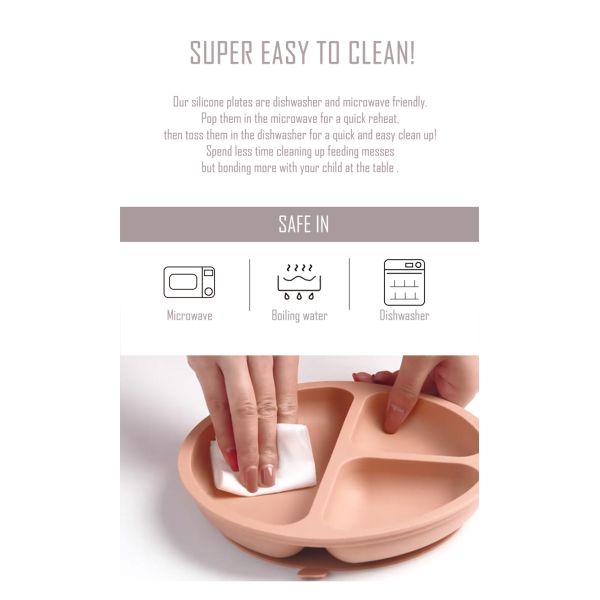 Children Non Slip Safety Rubber Silicone Divided Plate With Suction
