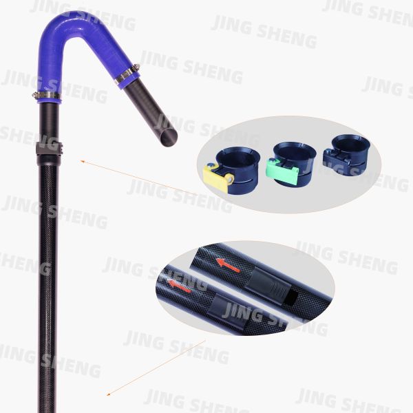 15ft Carbon Fiber Gutter Cleaning Pole With 45° 90° Blue Silicone Elbows And Carbon Tubing For Households