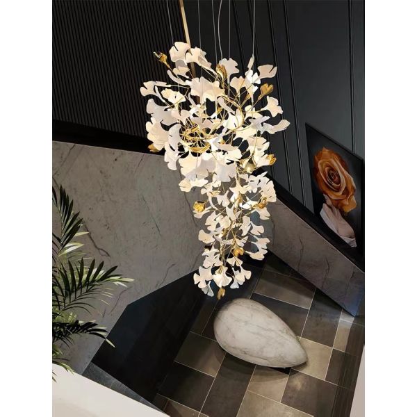 Restaurant Projects Large Custom Made Lamp White Ceramic Flower Pendant Light Leaf Chandelier