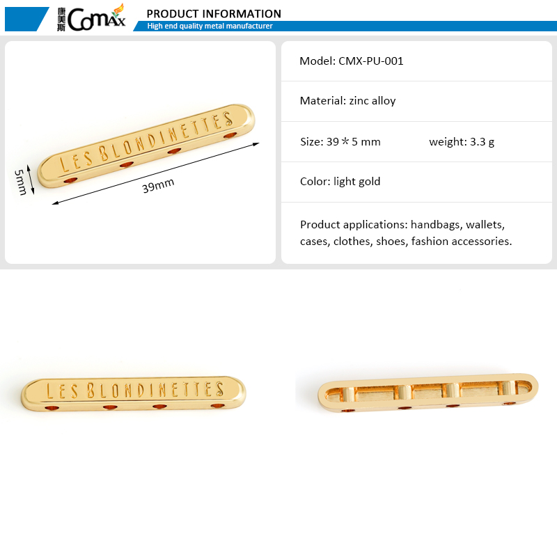 Customized Engraved Logo Pendant Nickel-free Gold Plated Metal Jewelry Tag with Holes