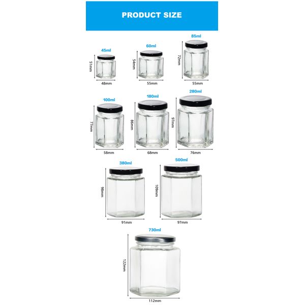 Food Grade 250Ml 500Ml Hexagonal Jar Manufacturer With Tinplate Cap