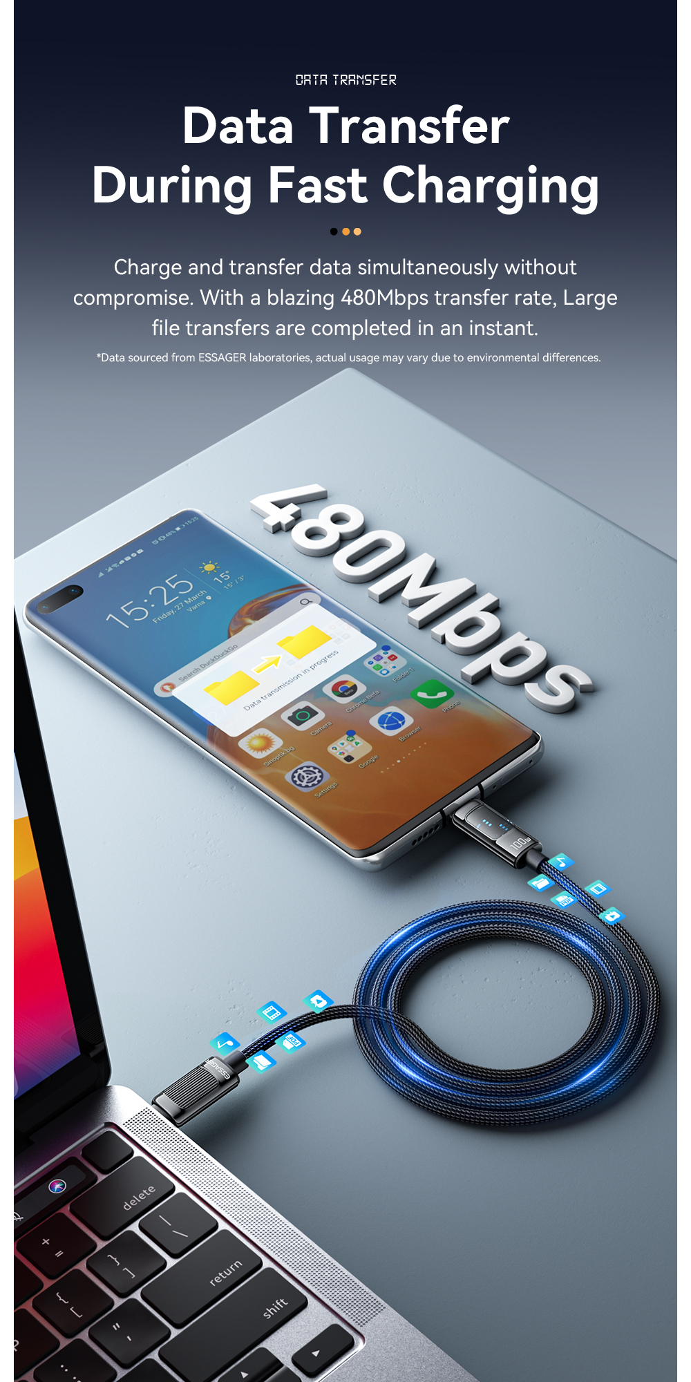 ESSAGER ES-X58 Series PD Type C Cable USB C To USB C Cable 100W 1m 2m