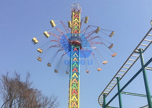 55.8m High 36p Crazy Thrill Rides , Amusement Park Sky Flyer Ride With Shine Lights
