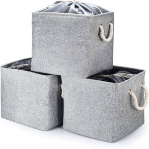 China Collapsible Linen Storage Basket With Cotton Rope Handles For Toys on sale