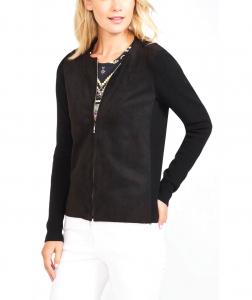Quality Knitted Ladies Cardigan Sweaters , Faux Suede Front Black Cardigan Sweater wholesale