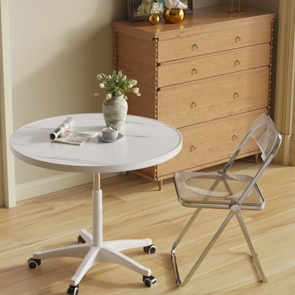 Adjustable Coffee Table Dining , Small Side , Living Room Home Movable Rolling Round Rack