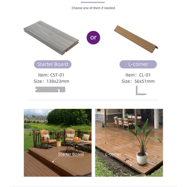 ISO9001 140mm Composite Decking Boards Durability No Splinter Corner Trim