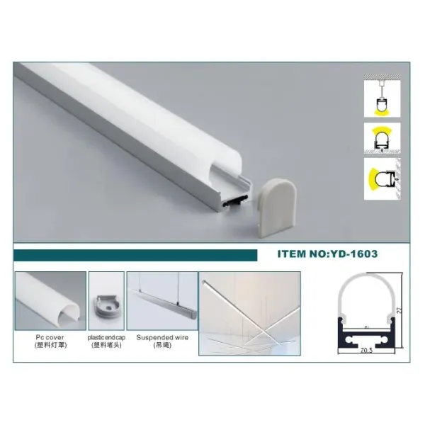 6063 T3-T8 Aluminum Alloy Suspended LED Profile with Anodized Surface and Customizable Length for Indoor Decoration
