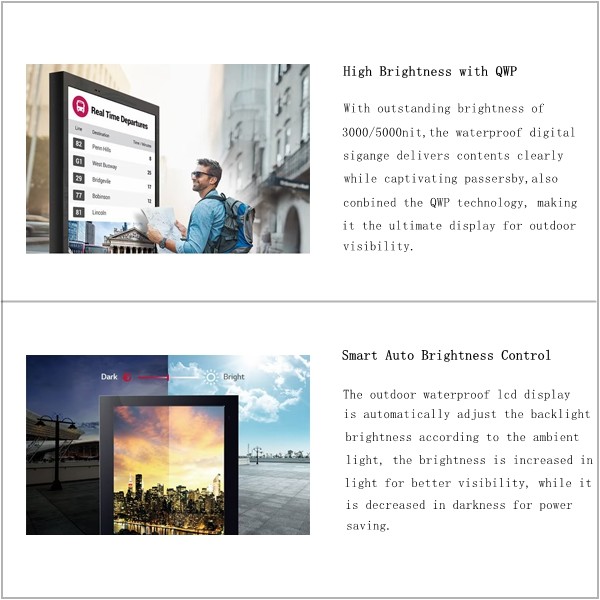 55 Inch Lcd Screen Advertising Outdoor 24/7 Work Sunlight Readable 5000 Nit