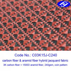 China Jacquard Coin Pattern Carbon Aramid Fabric Black / Red Carbon Aramid Hybrid Fabric on sale