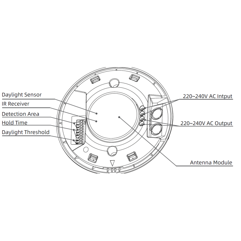 5.8GHz Microwave motion detection remote control-capable ceiling motion detector designed for corridors