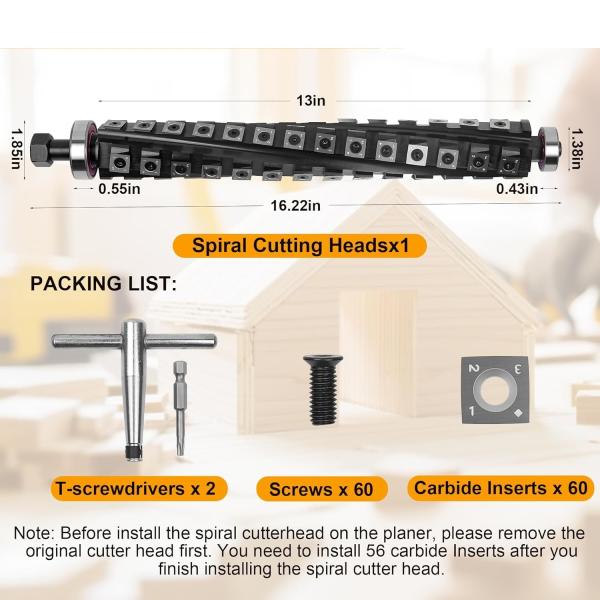 12-1/2 Inch Spiral Helical Cutterhead For DeWalt DW733 DW734 Planer Modern Design Professional Woodworking Tools Alloy Tipped Knifes Helical Spiral