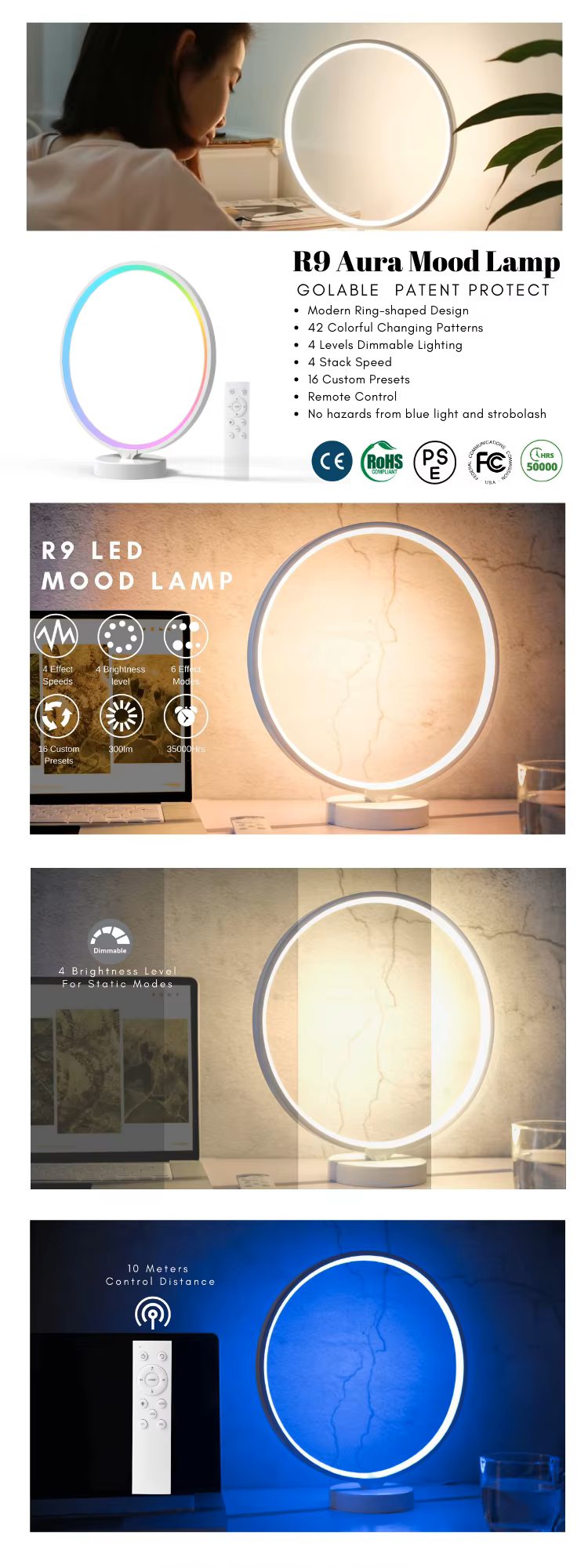 85V - 265V Round Bedside Table Lamp 2700K Mood Lighting Table Lamp For Home Party