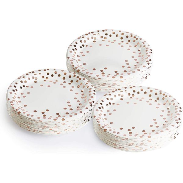 Carnival Dinnerware White And Rose Gold Compostable Paper Plates