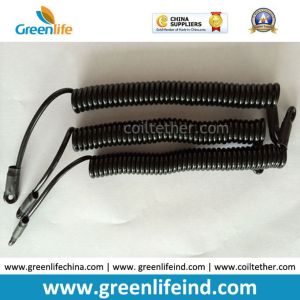 High Pulling Black Stretched Spring Coiled Lanyard Retainer w/Loop Ends