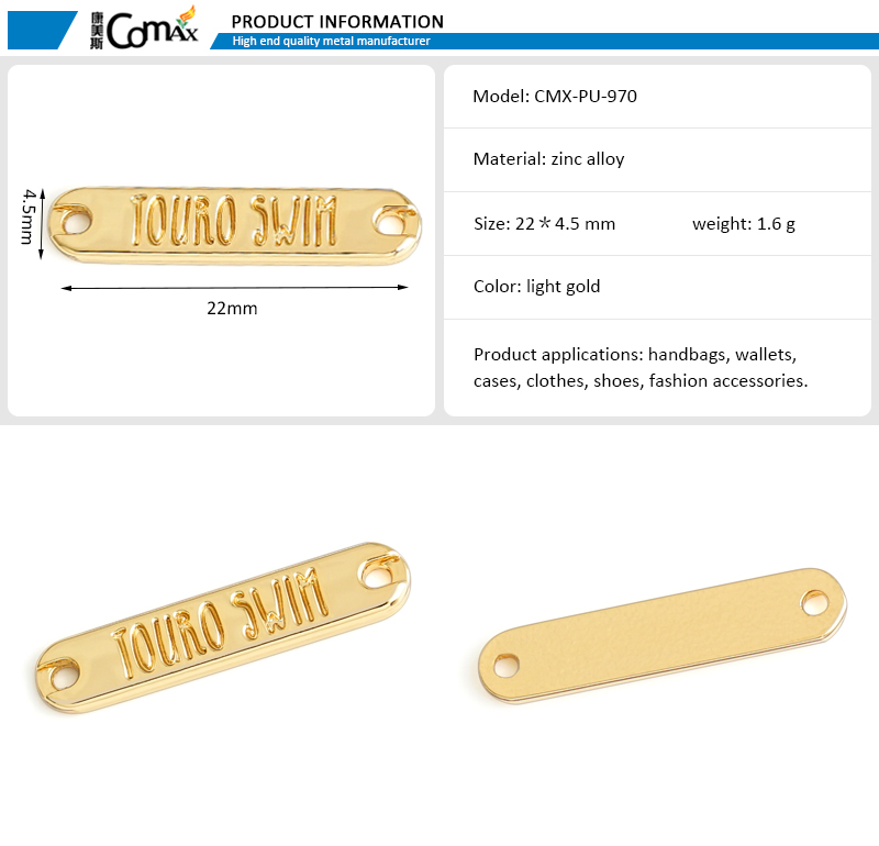 Direct Embossed Metal Labels Tag Washable Swimwear Metal Logo Plates For Clothing
