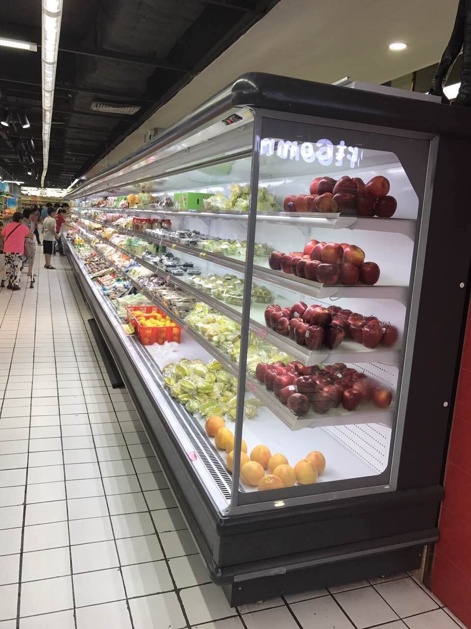 Energy Saving Multideck Open Display Chiller Showcase For Hypermarket With Wheels