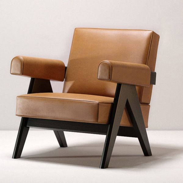 Living Room Designer Single Leather Armchair Brown With Sponge Filling