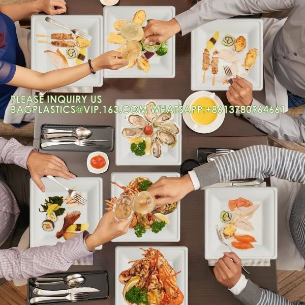 Compostable Paper Plates Set 300pcs Disposable Sugarcane Plates Eco-Friendly White Square Plates With Napkins