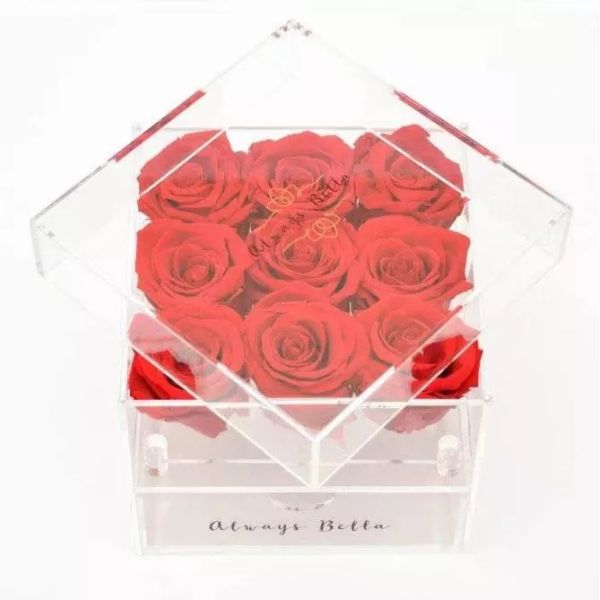 Wholesale Price Preserved Rose 9 Holes Acrylic Display Box With Lid
