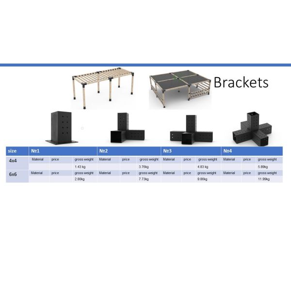 Black 4*4 6*6 Modular Size Metal Steel 3 Way Corner Pergola Bracket Wood Connectors Post Base Kits