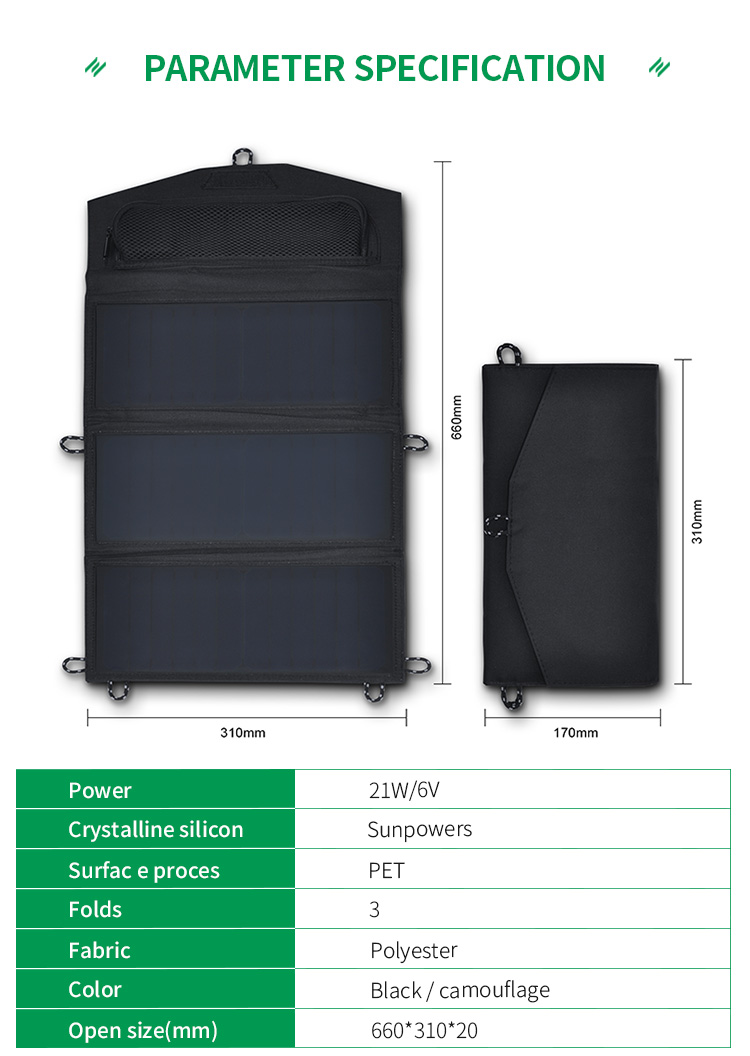 21W 6V Folding Portable Solar Panel Charger For Camping