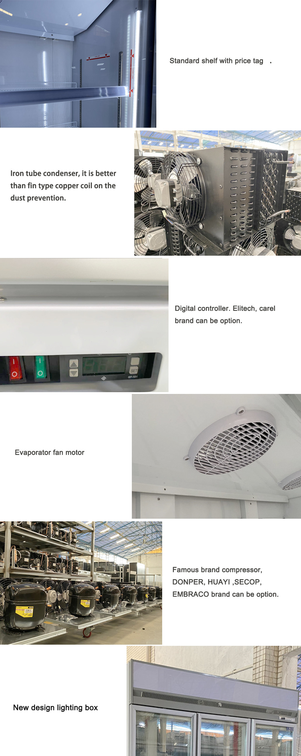 -18 To -20 2 /3/4 Door Top Mount Showcase Upright Refrigerator Freezer For Supermarket