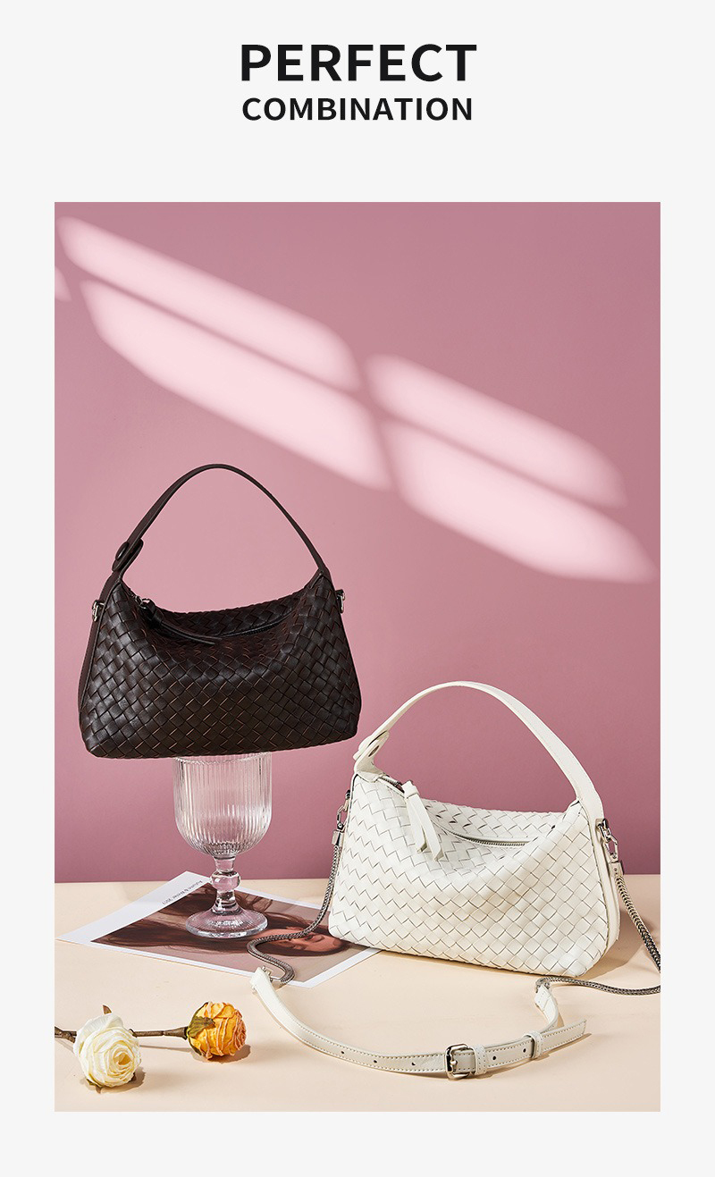 Other Pattern Type Genuine Leather Woven Purses For Ladies Chain Shoulder Messenger Bag