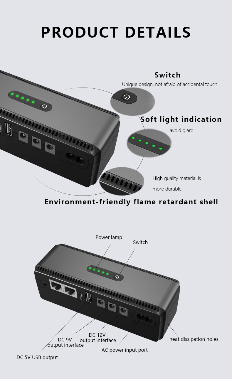 Battery Backup 8800mah Smart Mini UPS For Router 12v Power Supply 18W