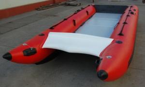 Quality Red Hand Crafted High Speed Inflatable Boats Racing Catamaran Boat With 450cm Length wholesale