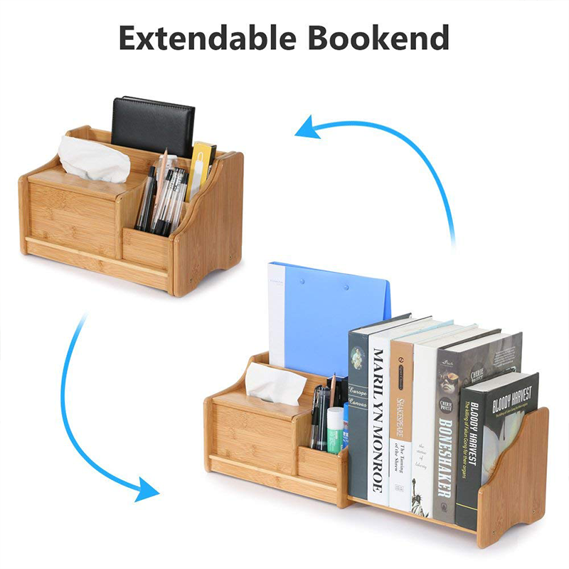 Adjustable Bookend Bamboo Storage Box for Office Organization 30-56.4 x18.54x18.03cm