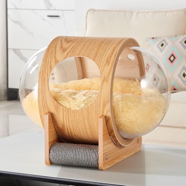 Outdoor Semi Enclosed Space UFO Cat Bed Acrylic Glass Capsule Bedding