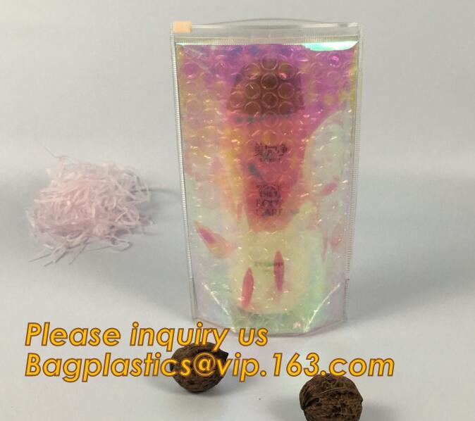 Holographic Zipper Slider Zip Lock Bubble Bag,Cosmetic Zipper Bag/Rose Gold Slider Bubble Bag with Logo,Slider Bubble Zi